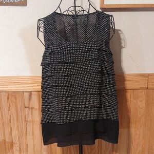 Rafaella Top Blouse Ruffled Layers Sleeveless Black White Women's Size L VGC